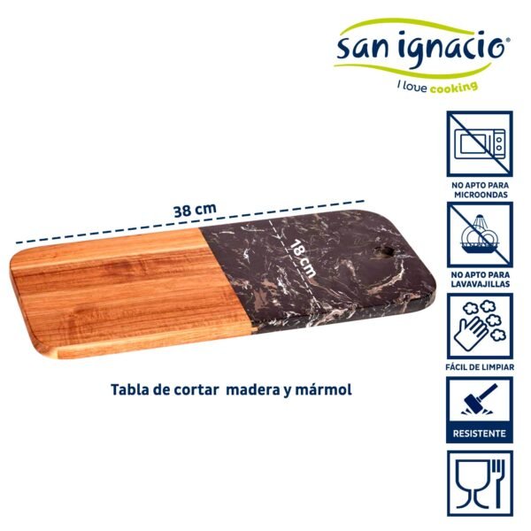 Tabla cortar madera y marmol negro 38cm  colección KINVARA - Imagen 2