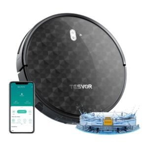 Robot aspirador Tesvor M1 Pro con 4000 Pa de potencia, robot aspirador inalámbrico con mapa de la habitación en tiempo real, optimizado para el pelo
