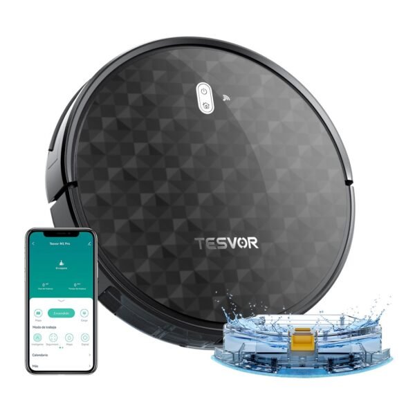 Robot aspirador Tesvor M1 Pro con 4000 Pa de potencia, robot aspirador inalámbrico con mapa de la habitación en tiempo real, optimizado para el pelo