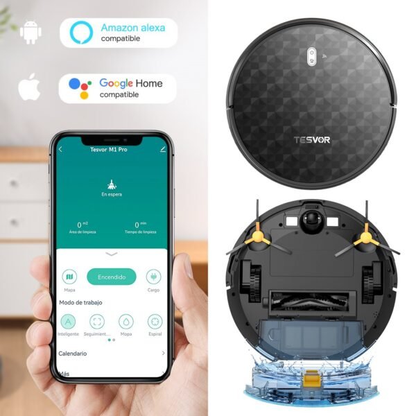 Robot aspirador Tesvor M1 Pro con 4000 Pa de potencia, robot aspirador inalámbrico con mapa de la habitación en tiempo real, optimizado para el pelo - Imagen 2