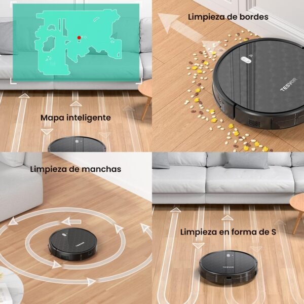 Robot aspirador Tesvor M1 Pro con 4000 Pa de potencia, robot aspirador inalámbrico con mapa de la habitación en tiempo real, optimizado para el pelo - Imagen 3