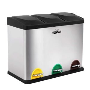 Cubo de reciclaje ecológico 45 litros de 3 compartimentos, reciclaje de basura / cubos de reciclaje, Gran Capacidad, para Papel, Vidrio y Plástico, Id