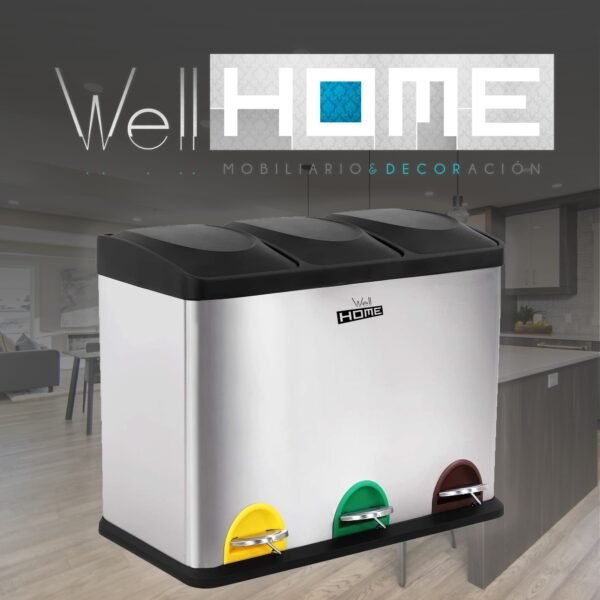 Cubo de reciclaje ecológico 45 litros de 3 compartimentos, reciclaje de basura / cubos de reciclaje, Gran Capacidad, para Papel, Vidrio y Plástico, Id - Imagen 4
