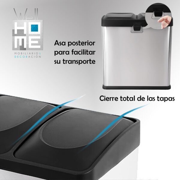Cubo de reciclaje ecológico 16 litros de 2 compartimentos, reciclaje de basura / cubos de reciclaje, Gran Capacidad, para Papel, Vidrio y Plástico, Id - Imagen 2
