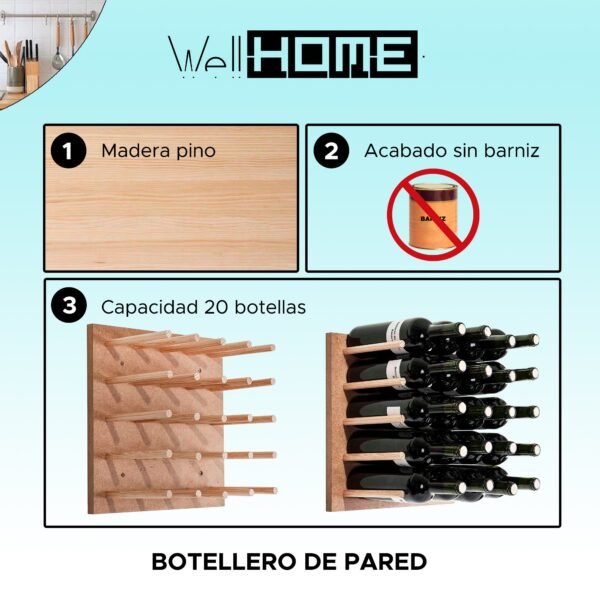 WELL HOME - Botellero para pared con capacidad para 20 botellas - Imagen 2