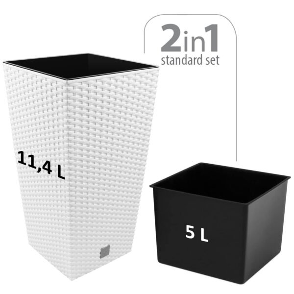 Maceta Rato de 11,4 litros con inserto 20 x 20 x 37,6 cm en color blanco - Imagen 2