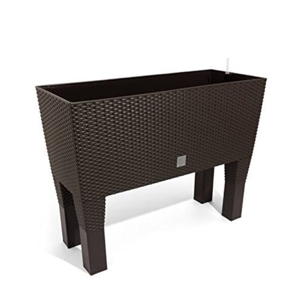 Jardinera alta rectangular 30 litros con autorriego color ocre oscuro 60 x 25 x 46 cm con patas - Imagen 4