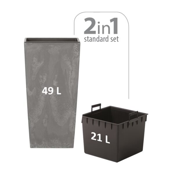 Maceta alta 49 L Prosperplast Urbi Square Effect de plástico CON depósito en color Gris claro, 61 (alto) x 32,5 (ancho) x 32,5 (profundo) cms - Imagen 2