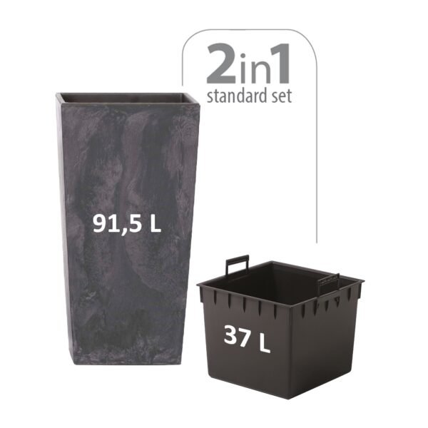Maceta alta 91,5 L Prosperplast Urbi Square Effect de plástico CON depósito en color Antracita, 75 (alto) x 40 (ancho) x 40 (profundo) cms - Imagen 2