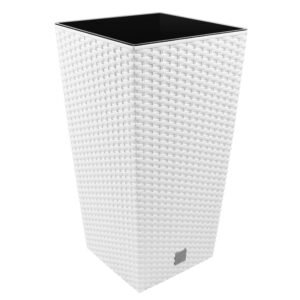 Maceta alta cuadrada 19 L Prosperplast Rato Square  de plástico CON depósito en color Blanco, 45 (alto) x 24 (ancho) x 24 (profundo) cms