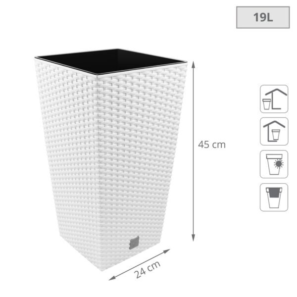 Maceta alta cuadrada 19 L Prosperplast Rato Square  de plástico CON depósito en color Blanco, 45 (alto) x 24 (ancho) x 24 (profundo) cms - Imagen 2