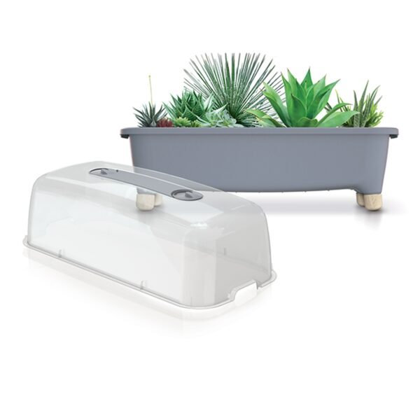 Huerto domestico/jardinera baja, con tapa de policarbonato para proteger tus plantas  l prosperplast respana planter wood low set de plástico en color - Imagen 4