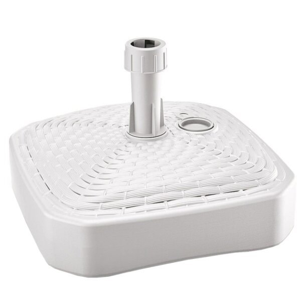 Base de sombrilla de polietileno cuadrada con diseño trenzado 39 x 39 x 13 cm en color blanco