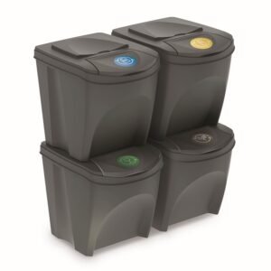 Set de 4 cubos de basura KEDEN SORTIBOX papelera reciclaje, gris, volumen 4x25L