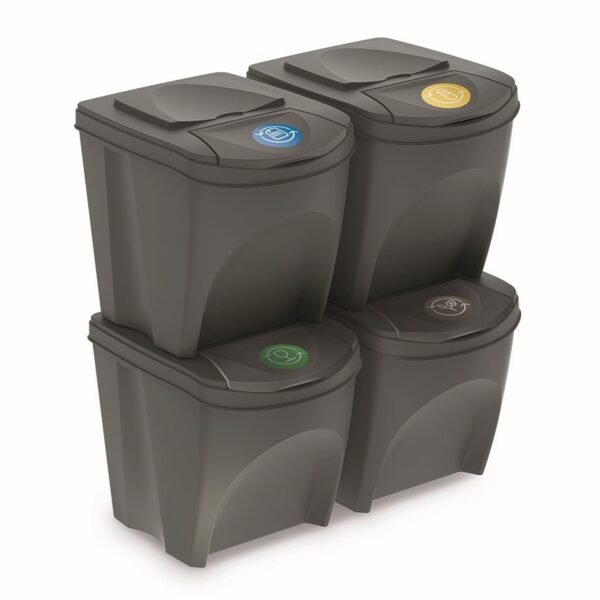 Set de 4 cubos de basura KEDEN SORTIBOX papelera reciclaje, gris, volumen 4x25L