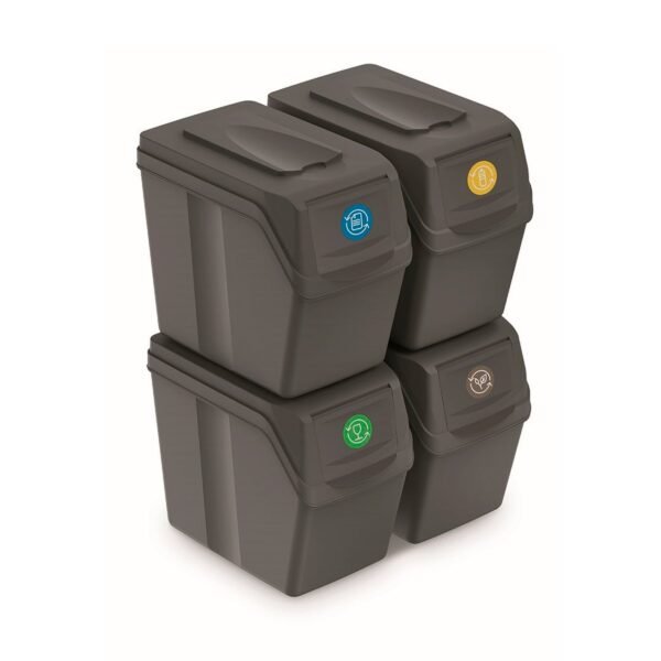 Set de 4 cubos de basura KEDEN SORTIBOX para reciclado, gris, volumen 4x20L