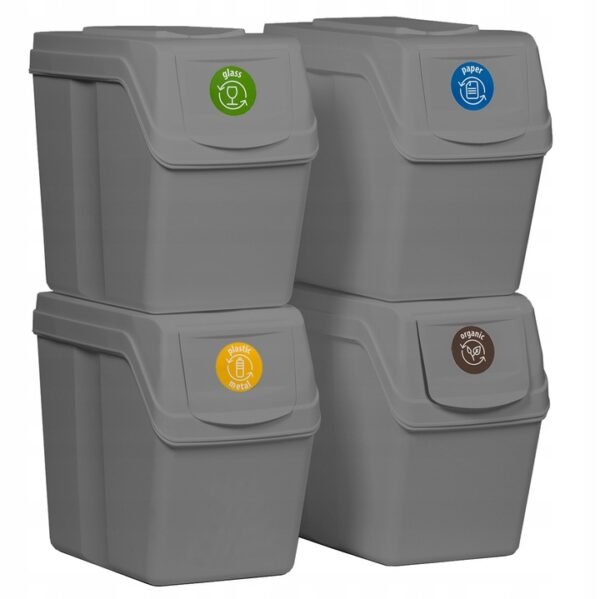 Set de 4 cubos de basura KEDEN SORTIBOX para reciclado, gris, volumen 4x20L - Imagen 2