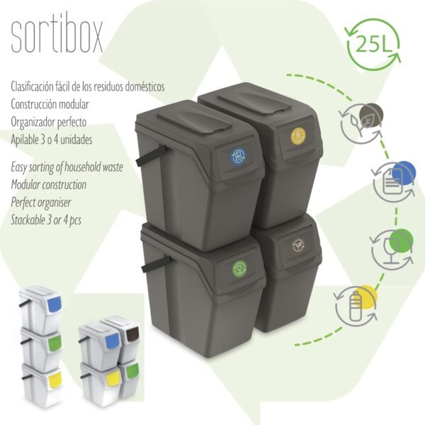Set de 4 cubos de basura KEDEN SORTIBOX para reciclado, gris, volumen 4x25L - Imagen 2