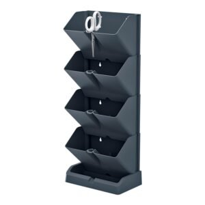 Macetero vertical Prosperplast Mini Cascade de plastico en color antracita 19,5 (largo) x 11,4 (ancho) x 47,5 (alto) cm con tijeras de jardin