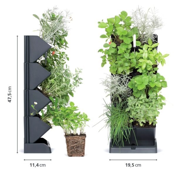 Macetero vertical Prosperplast Mini Cascade de plastico en color antracita 19,5 (largo) x 11,4 (ancho) x 47,5 (alto) cm con tijeras de jardin - Imagen 2