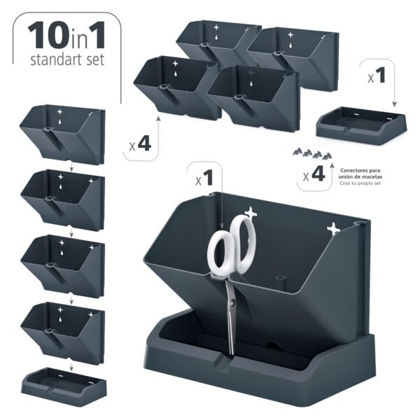 Macetero vertical Prosperplast Mini Cascade de plastico en color antracita 19,5 (largo) x 11,4 (ancho) x 47,5 (alto) cm con tijeras de jardin - Imagen 3