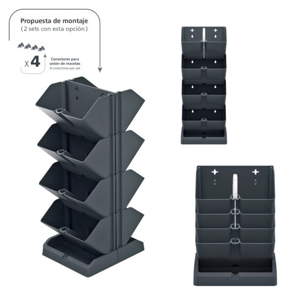 Macetero vertical Prosperplast Mini Cascade de plastico en color antracita 19,5 (largo) x 11,4 (ancho) x 47,5 (alto) cm con tijeras de jardin - Imagen 4