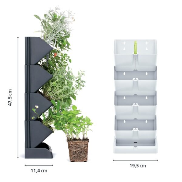 Macetero vertical Prosperplast Mini Cascade de plastico en color blanco 19,5 (largo) x 11,4 (ancho) x 47,5 (alto) cm con tijeras de jardin - Imagen 2