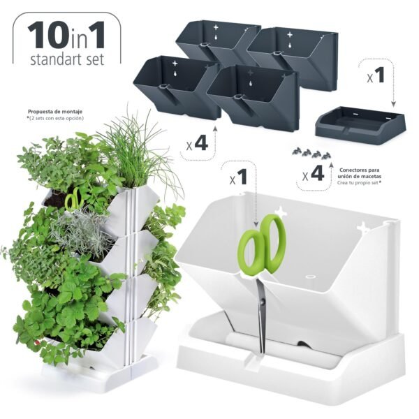 Macetero vertical Prosperplast Mini Cascade de plastico en color blanco 19,5 (largo) x 11,4 (ancho) x 47,5 (alto) cm con tijeras de jardin - Imagen 3