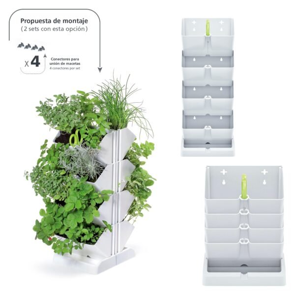 Macetero vertical Prosperplast Mini Cascade de plastico en color blanco 19,5 (largo) x 11,4 (ancho) x 47,5 (alto) cm con tijeras de jardin - Imagen 4
