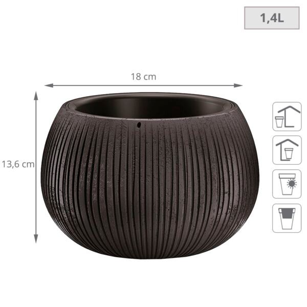 Prosperplast BETON BOWL de plástico CON depósito en color Cemento negro, 13,6 (alto) x 18 (ancho) x 18 (profundo) cms - Imagen 2
