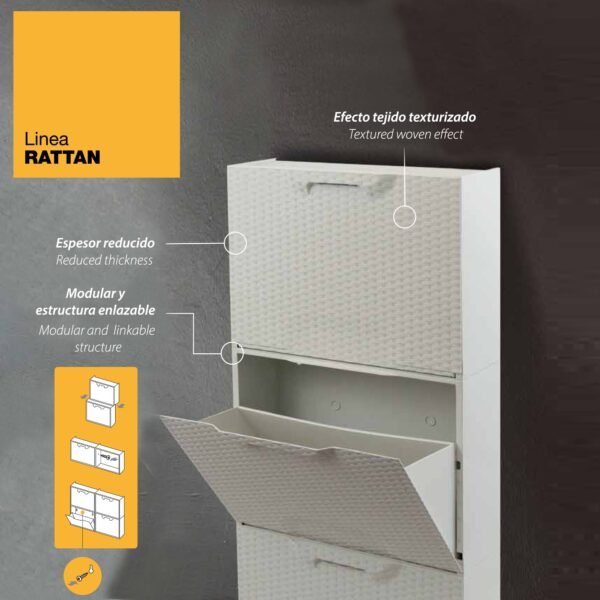 Zapatero en polipropileno color blanco ACABADO RATTAN - Imagen 3