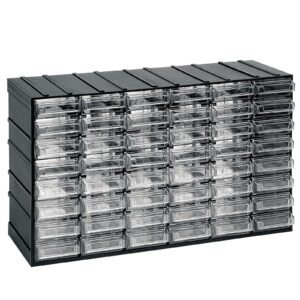 Unidad de almacenamiento modular de plástico L 382 x P 148 x H 230 mm con 48 cajones transparentes