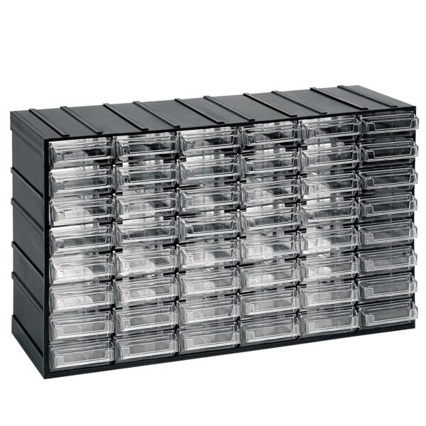 Unidad de almacenamiento modular de plástico L 382 x P 148 x H 230 mm con 48 cajones transparentes