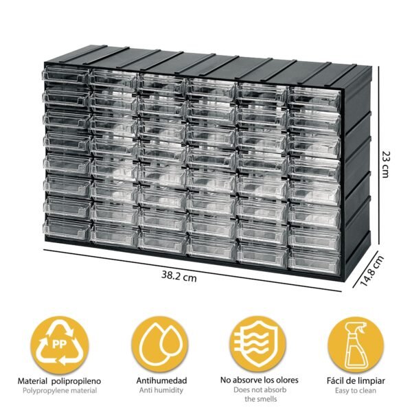 Unidad de almacenamiento modular de plástico L 382 x P 148 x H 230 mm con 48 cajones transparentes - Imagen 4