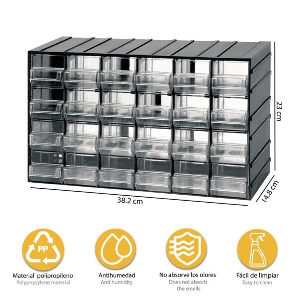 Unidad de almacenamiento modular de plástico L 382 x P 148 x H 230 mm con 24 cajones transparentes - Imagen 4