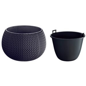 Maceta redonda con deposito Splofy Bowl de plastico en color antracita 23,9 (largo) x 23,9 (ancho) x 16,1 (altura) cm