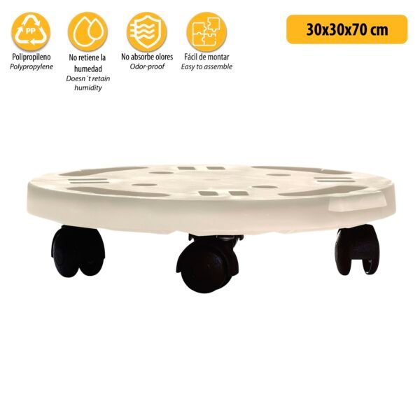 Plataforma redonda con ruedas, color beige - Imagen 3