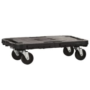 Plataforma con ruedas, en polipropileno 480x290x h 40 mm, ensamble 480x290x h 125 mm, con sistema de enganche para poder ampliar la plataforma. Ideal