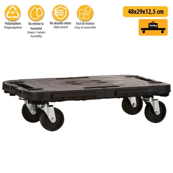 Plataforma con ruedas, en polipropileno 480x290x h 40 mm, ensamble 480x290x h 125 mm, con sistema de enganche para poder ampliar la plataforma. Ideal - Imagen 3