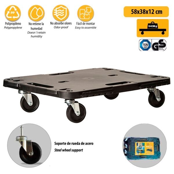 Plataforma con ruedas, en polipropileno 580 x 380 x h 40 mm, montado 580 x 380 x h 120 mm, con sistema de enganche para poder ampliar la plataforma. I - Imagen 3