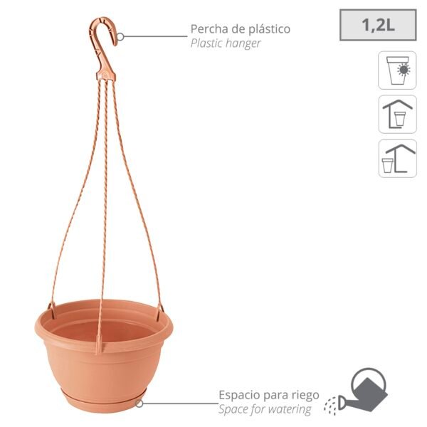 Macetero colgante AGRO 1,2L., dimensiones (mm) 180x180x115, color Terracota - Imagen 2