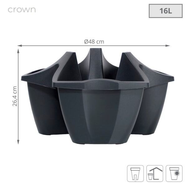 Maceta CROWN 16L., dimensiones (mm) 480x480x264, color Antracita - Imagen 3