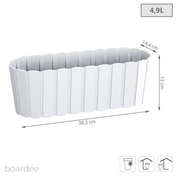 Jardinera para balcón BOARDEE BASIC 4,9L., dimensiones (mm) 383x144x130, color Blanco - Imagen 3