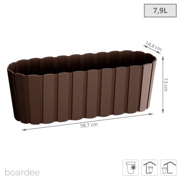 Jardinera para balcón BOARDEE BASIC 7,9L., dimensiones (mm) 587x144x130, color Marrón - Imagen 3