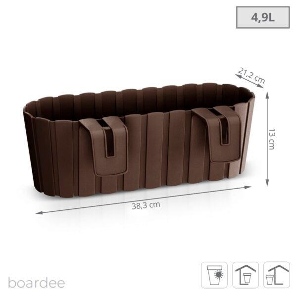 Jardinera para balcón BOARDEE HOOK 4,9L., dimensiones (mm) 383x212x130, color Marrón - Imagen 3