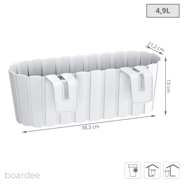 Jardinera para balcón BOARDEE HOOK 4,9L., dimensiones (mm) 383x212x130, color Blanco - Imagen 3