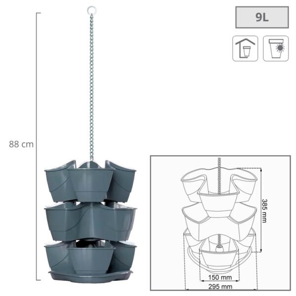 Jardín vertical colgante COUBI HERBAL 9L., dimensiones (mm) 295x295x880, color Grafito - Imagen 3