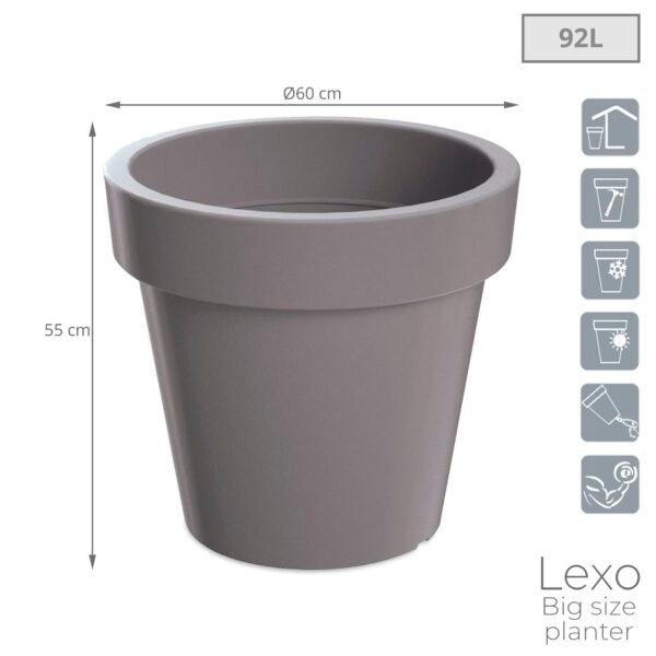 Maceta LEXO ROUND 92L., dimensiones (mm) 600x600x550, color Gris piedra - Imagen 3
