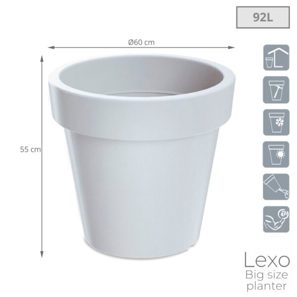 Maceta LEXO ROUND 92L., dimensiones (mm) 600x600x550, color Blanco - Imagen 3