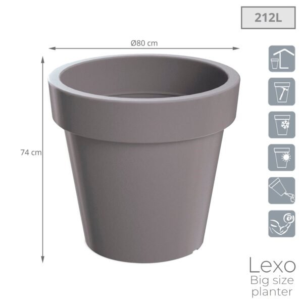 Maceta LEXO ROUND 212L., dimensiones (mm) 800x800x740, color Gris piedra - Imagen 3